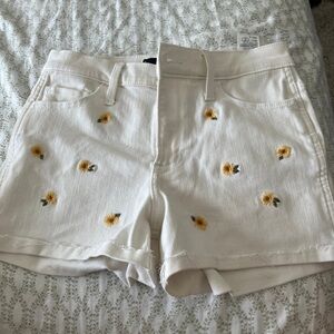 Hollister Cream Floral Embroidered Jean Shorts